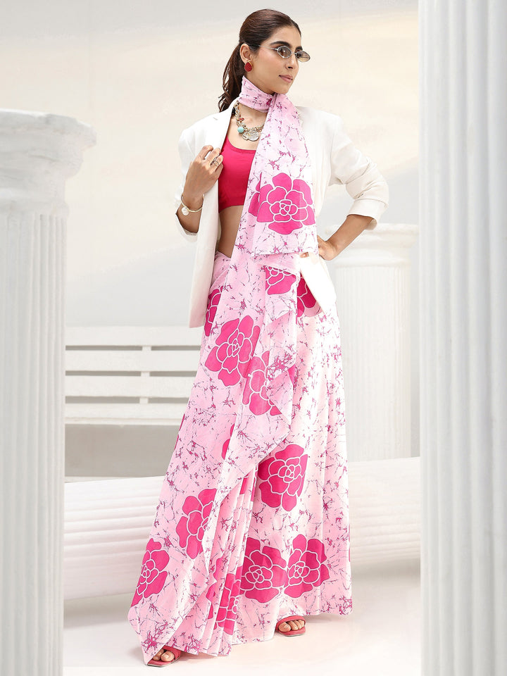 Pink Floral Printed Cotton saree