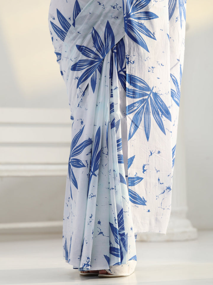 White Floral Printed Cotton saree