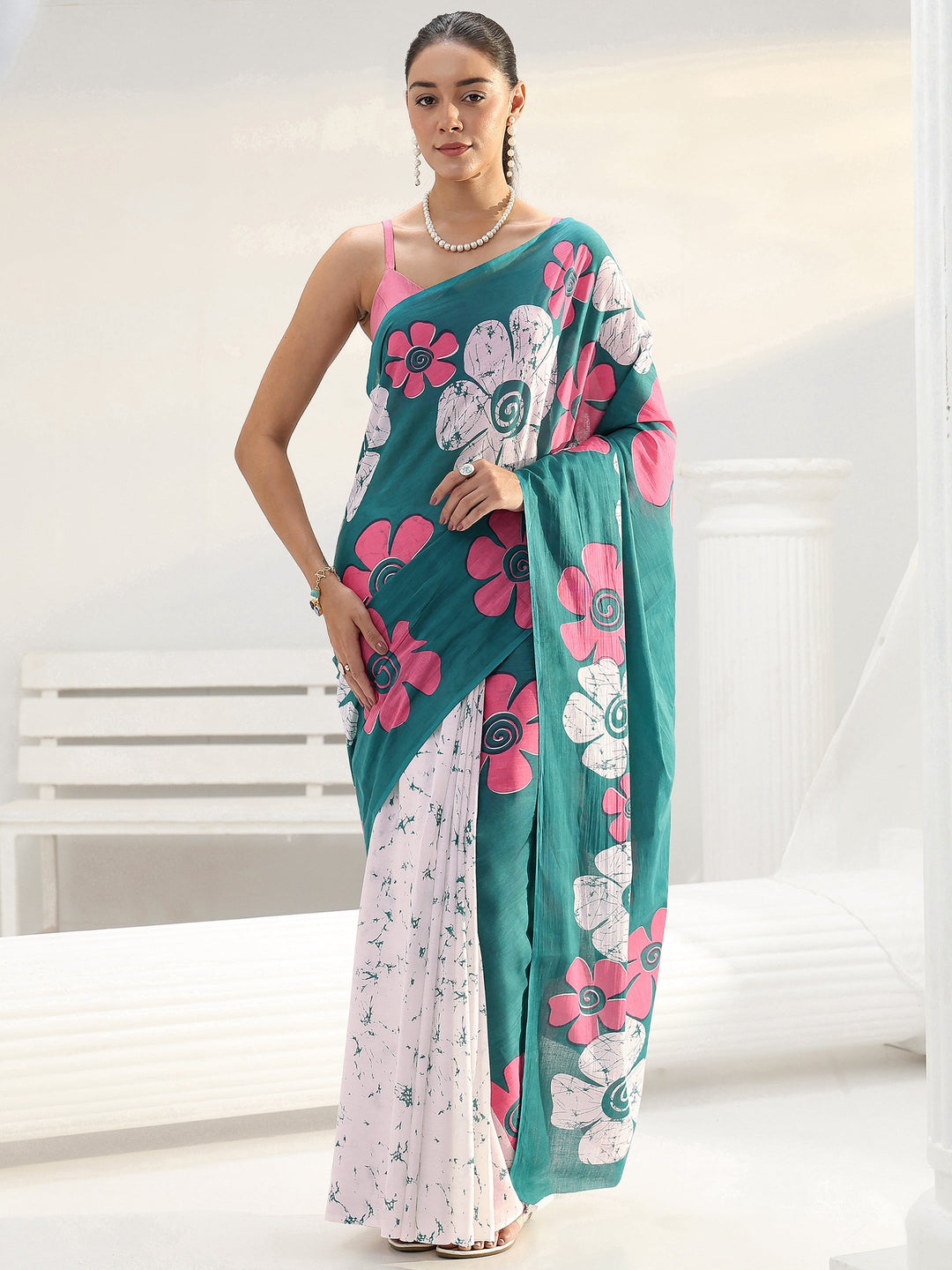 Green Floral Printed Cotton saree