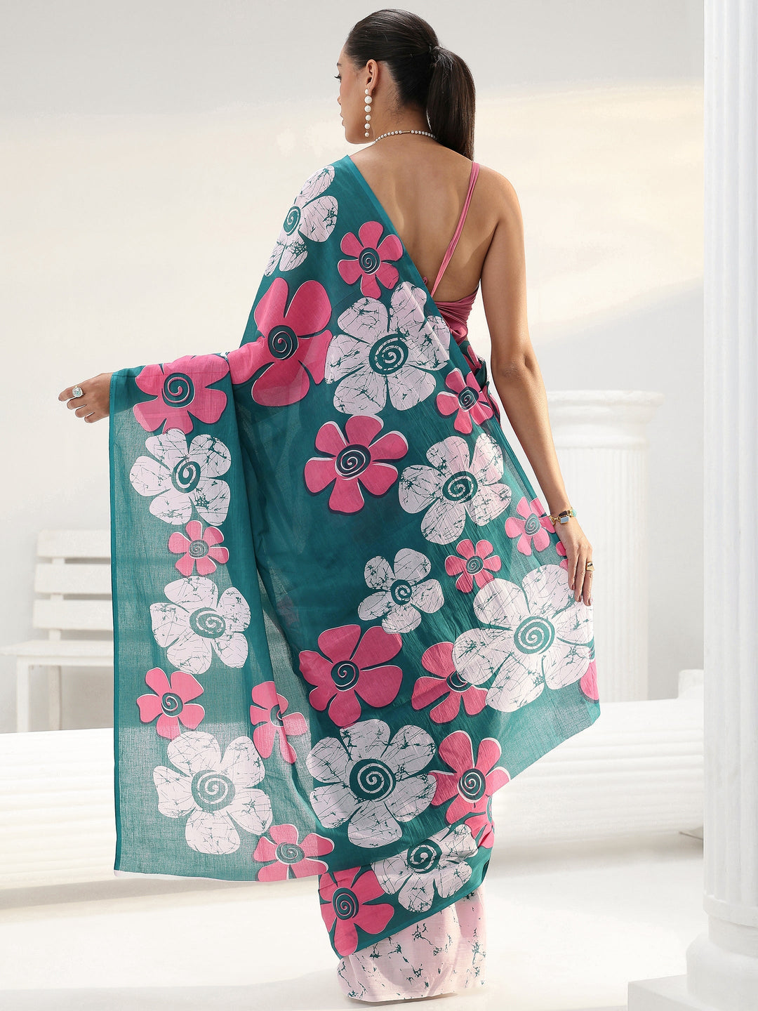 Green Floral Printed Cotton saree