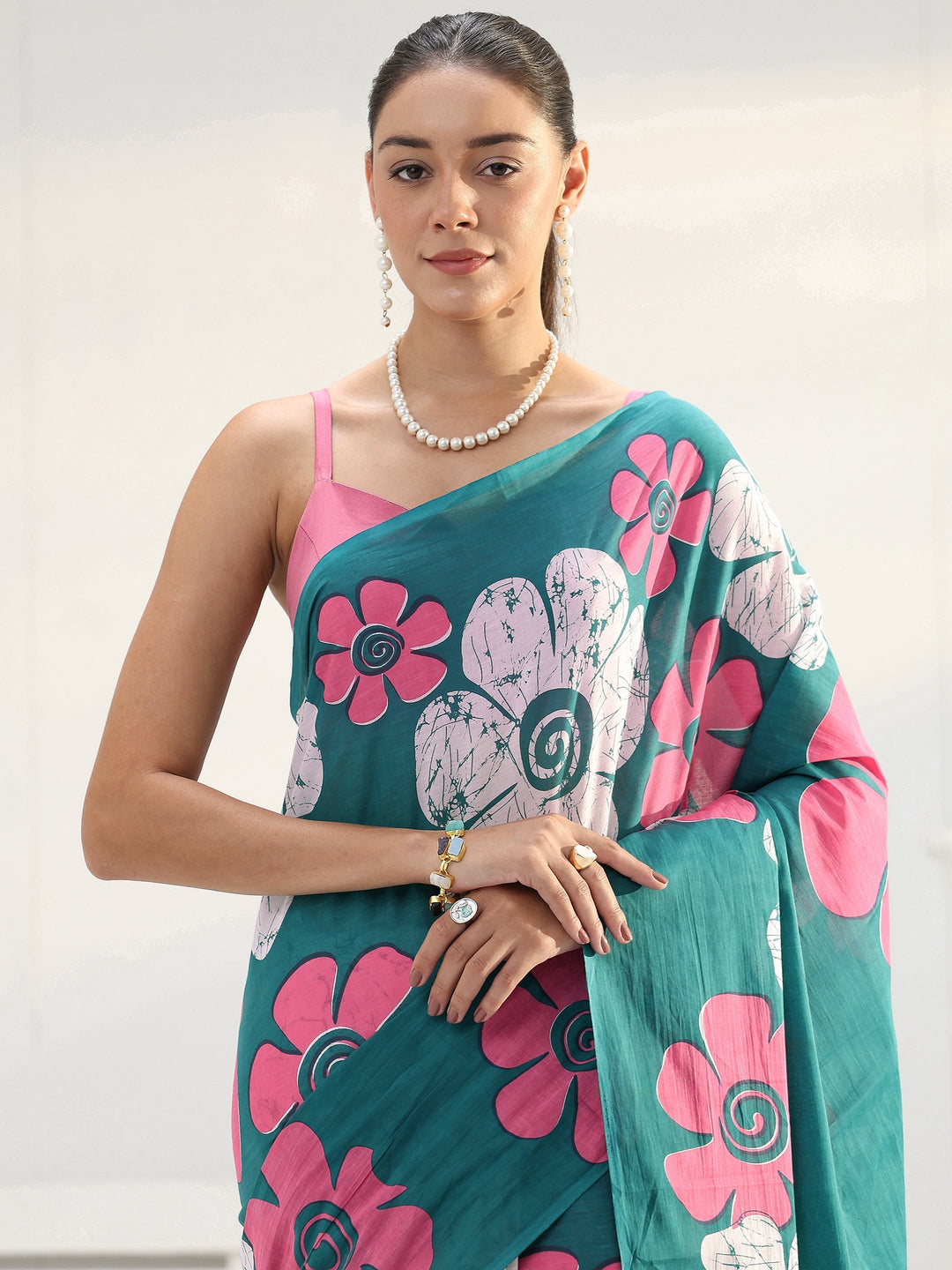 Green Floral Printed Cotton saree