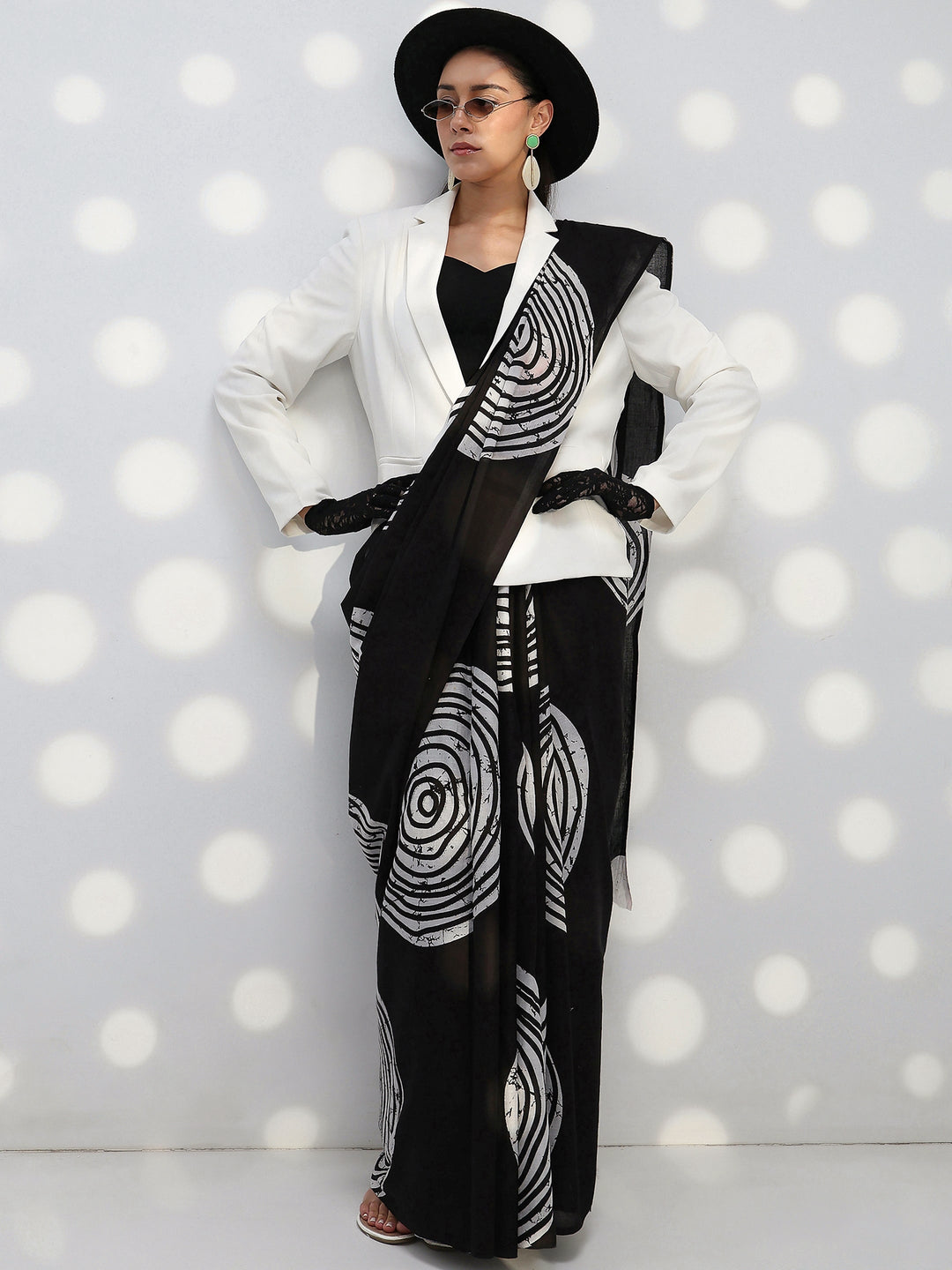 Black Abstract Printed Cotton Saree