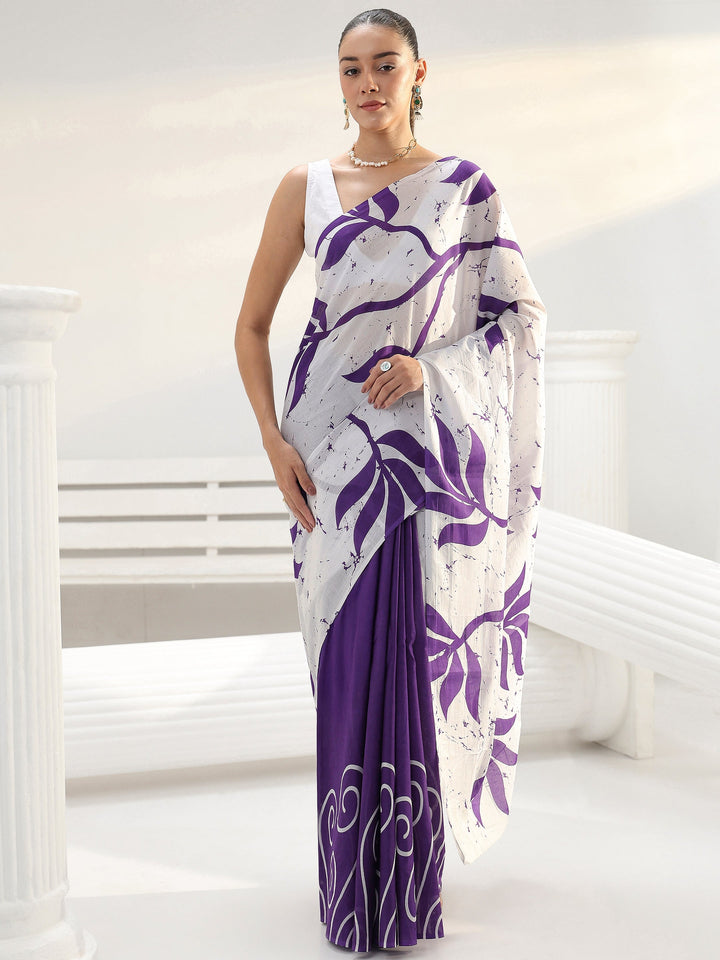 Purple Floral Printed Cotton Saree