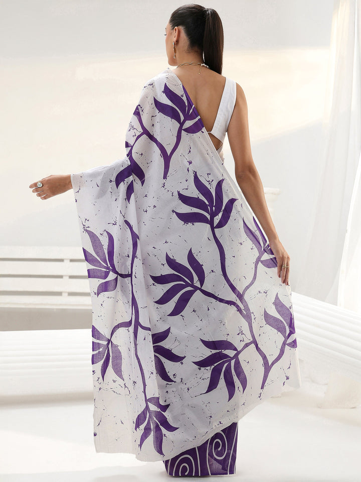 Purple Floral Printed Cotton Saree