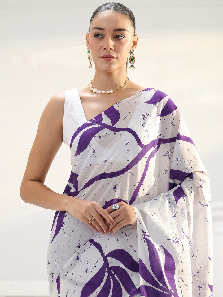 Purple Floral Printed Cotton Saree