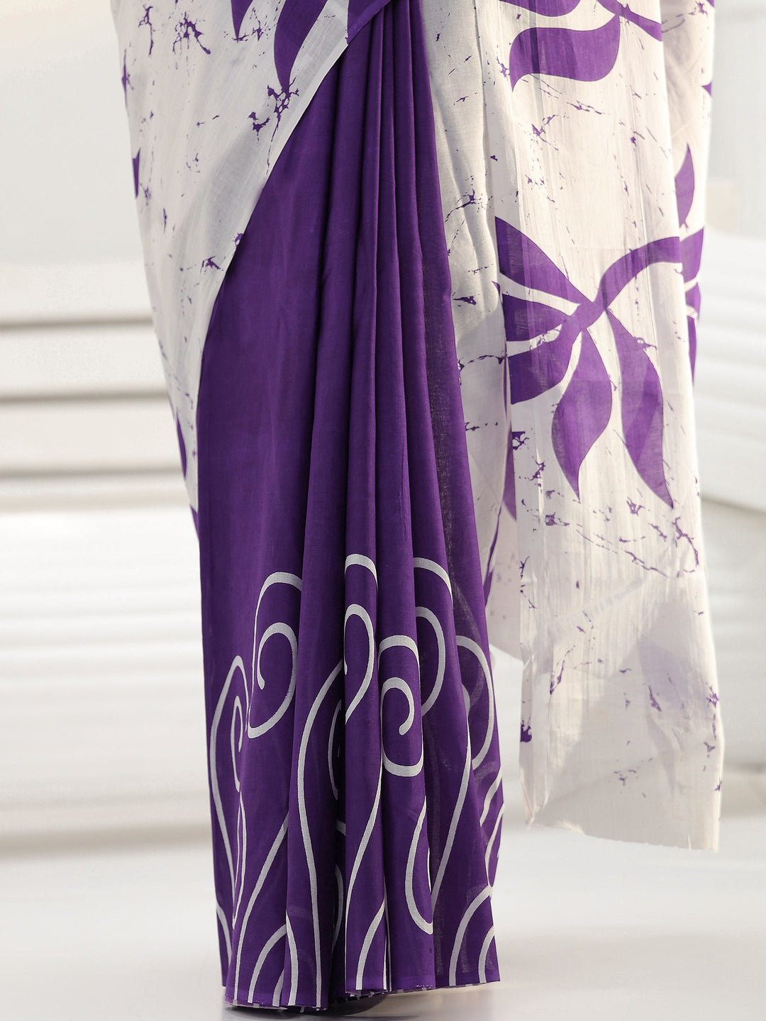 Purple Floral Printed Cotton Saree
