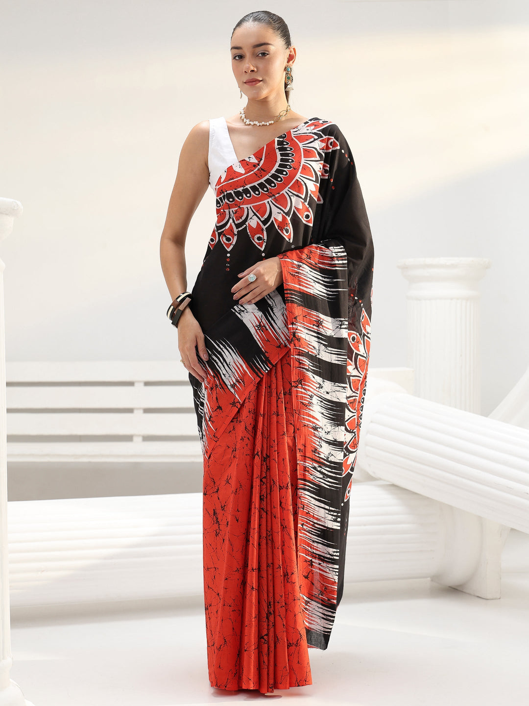 Black Solid Cotton saree