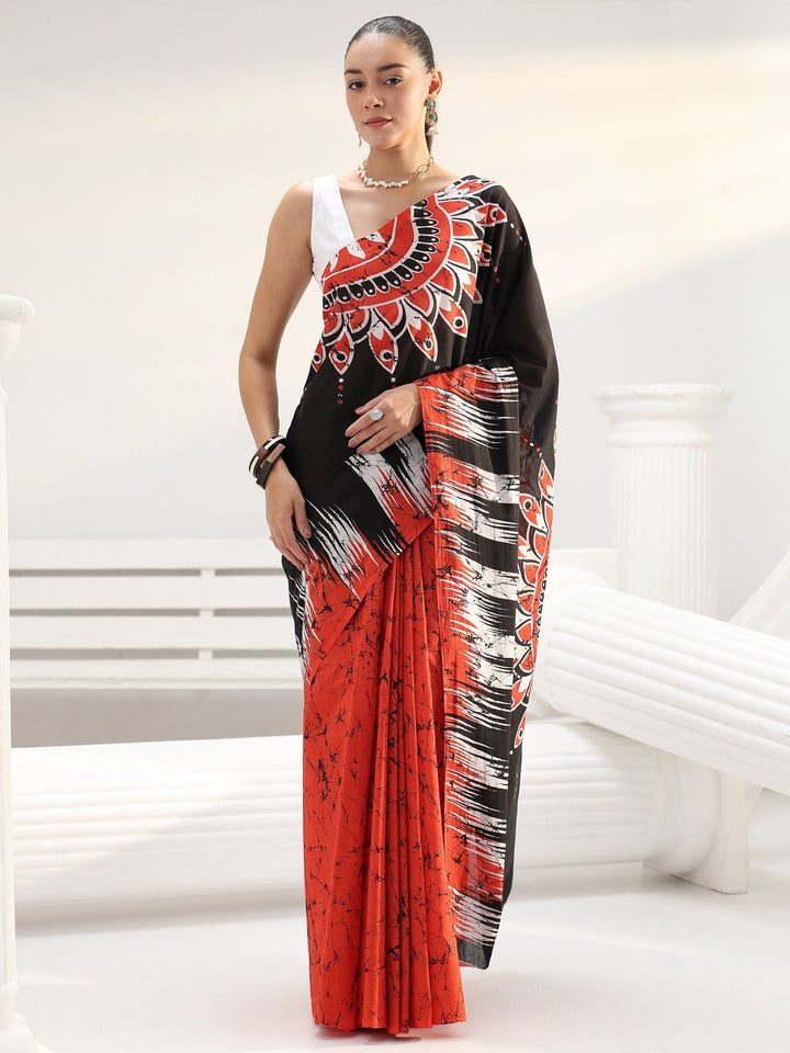 Black Solid Cotton saree