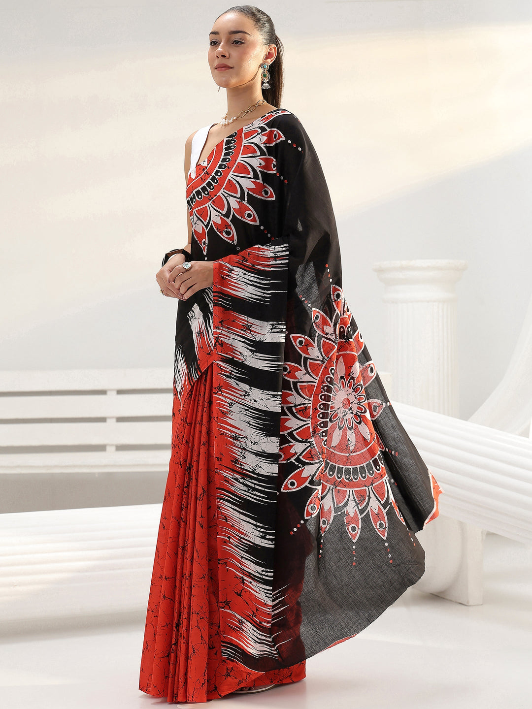 Black Solid Cotton saree