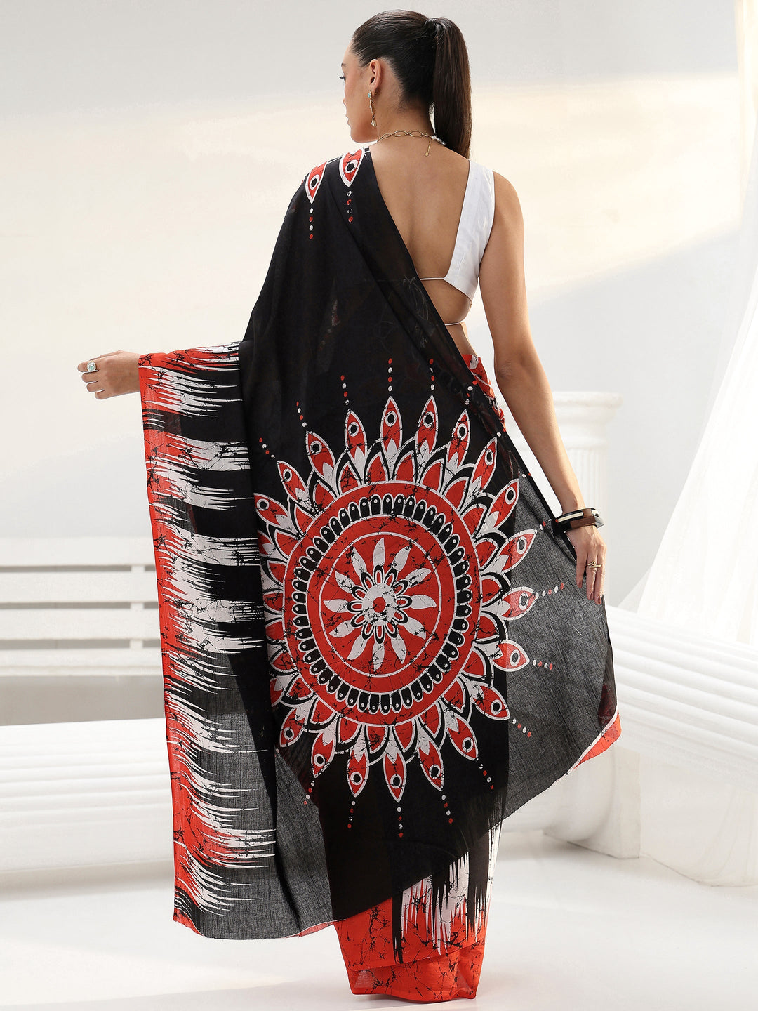 Black Solid Cotton saree