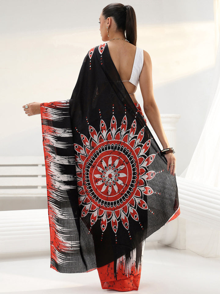 Black Solid Cotton saree