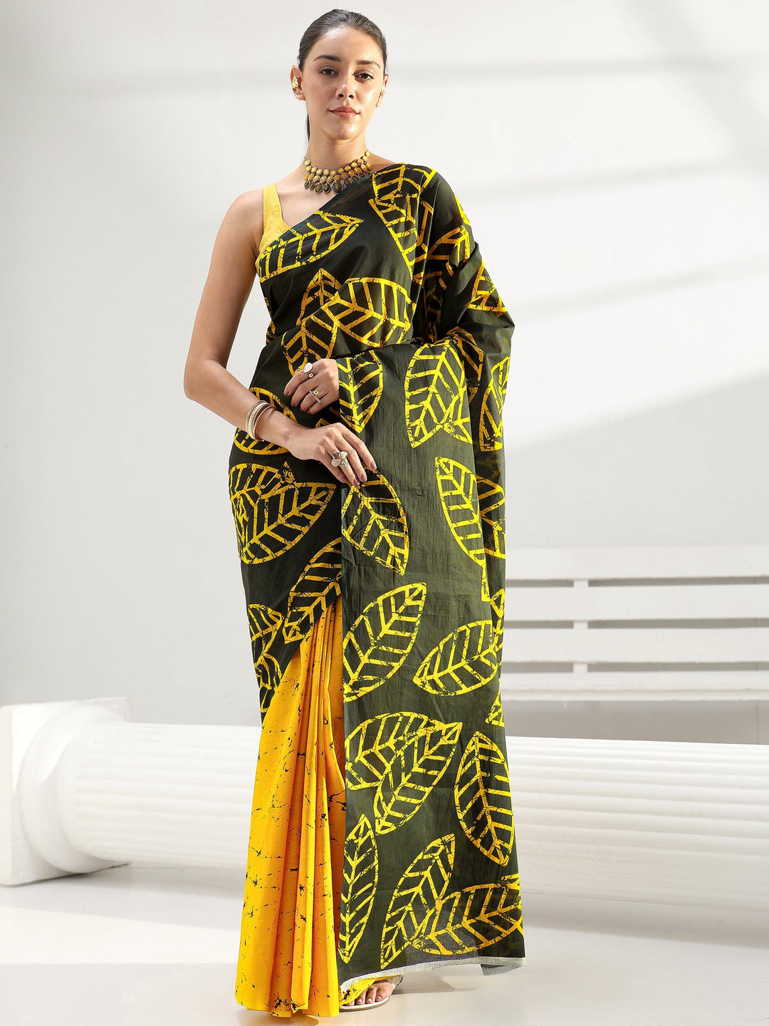Green Floral Printed Cotton Saree