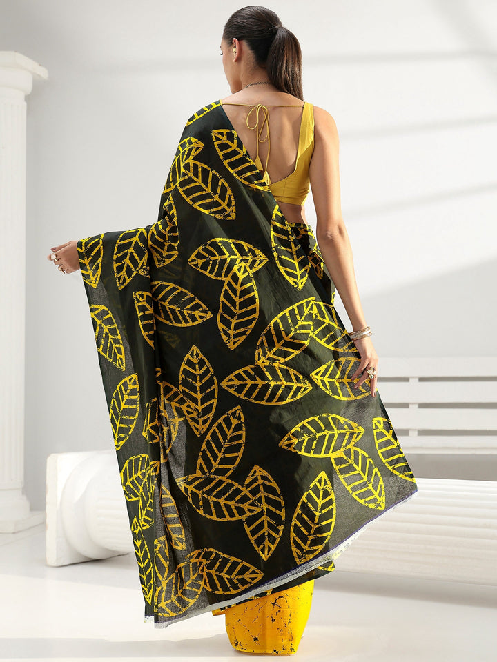 Green Floral Printed Cotton Saree