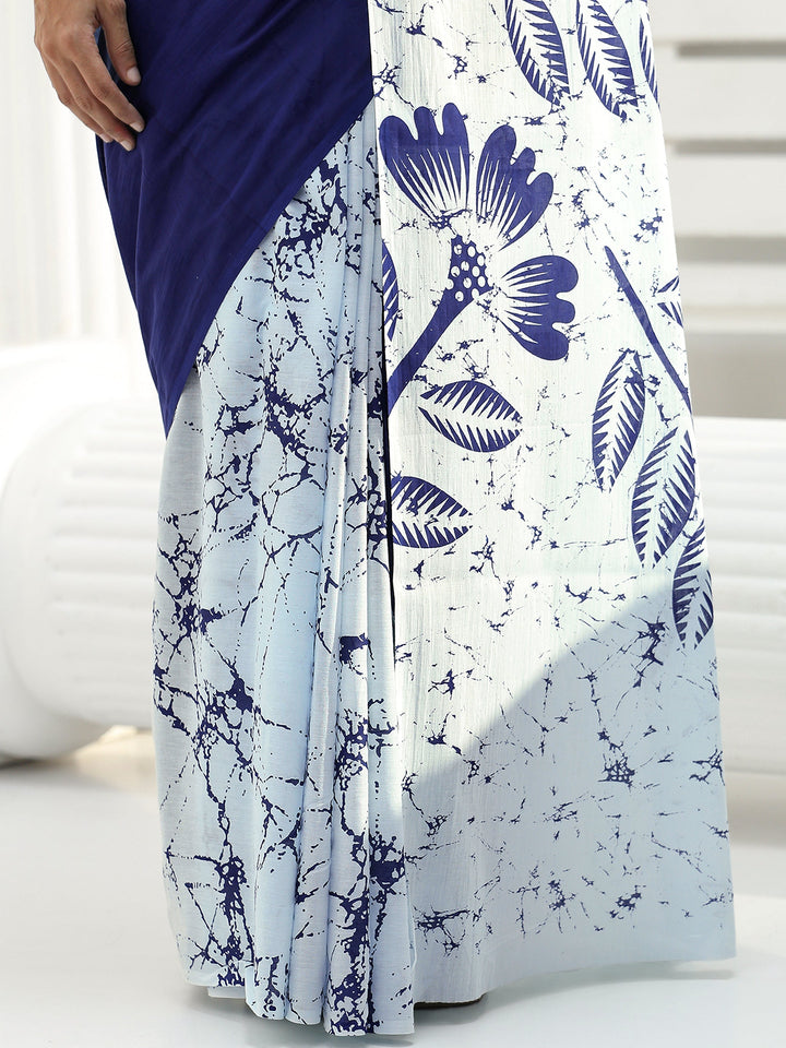 Blue Floral Printed Cotton Saree