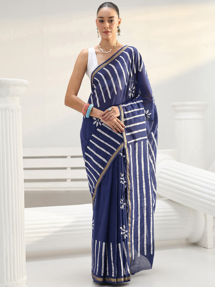 Libas Indigo Floral Printed Cotton Saree