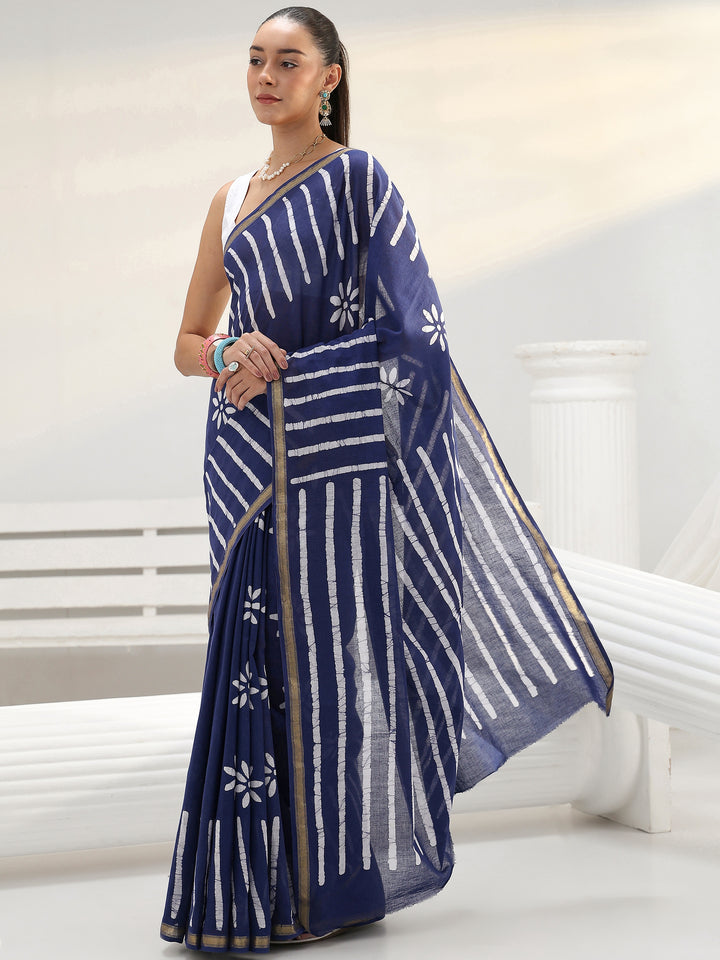 Libas Indigo Floral Printed Cotton Saree