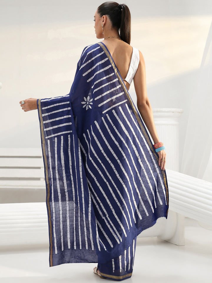 Libas Indigo Floral Printed Cotton Saree