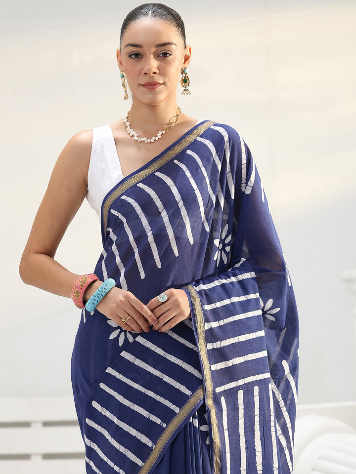 Libas Indigo Floral Printed Cotton Saree