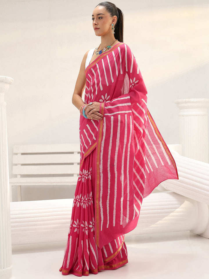 Pink Floral Printed Cotton saree
