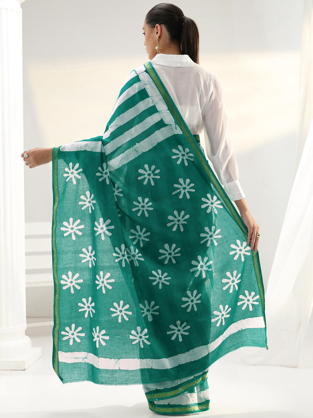 Green Floral Printed Cotton saree