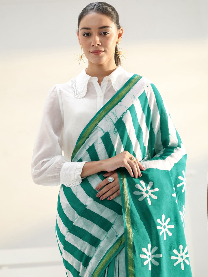 Green Floral Printed Cotton saree