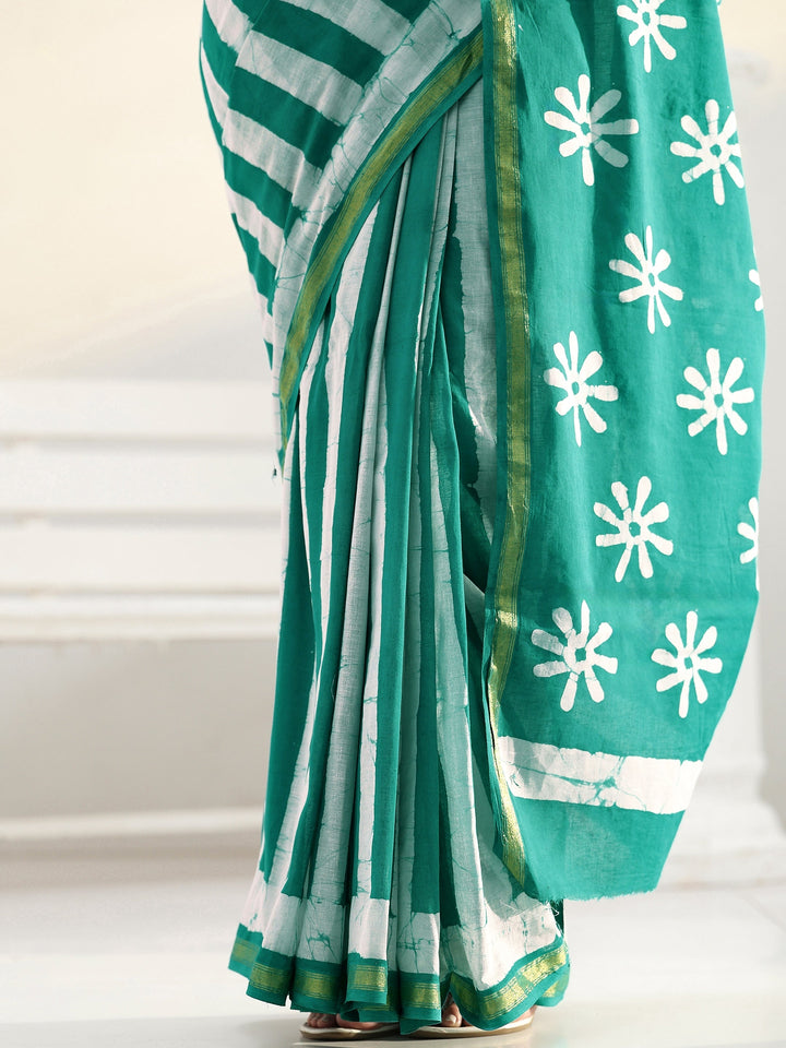 Green Floral Printed Cotton saree