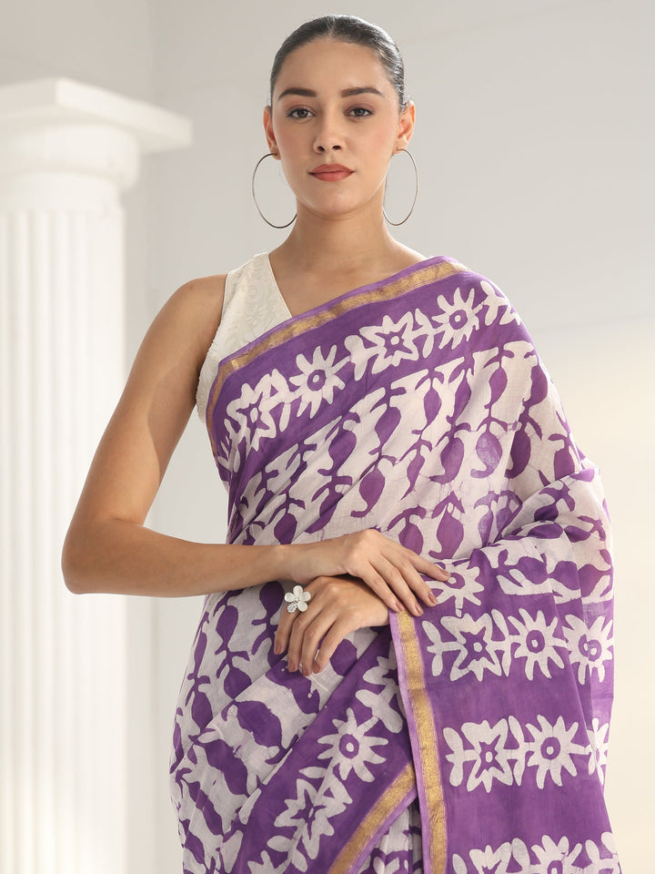 Purple Batik Print Cotton Saree