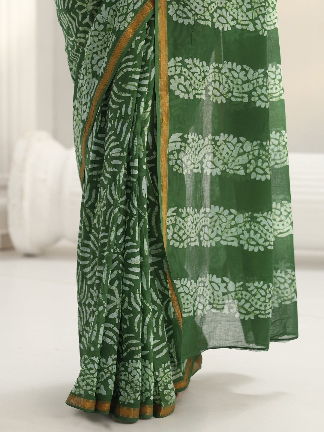 Green Dabu Print Cotton Saree