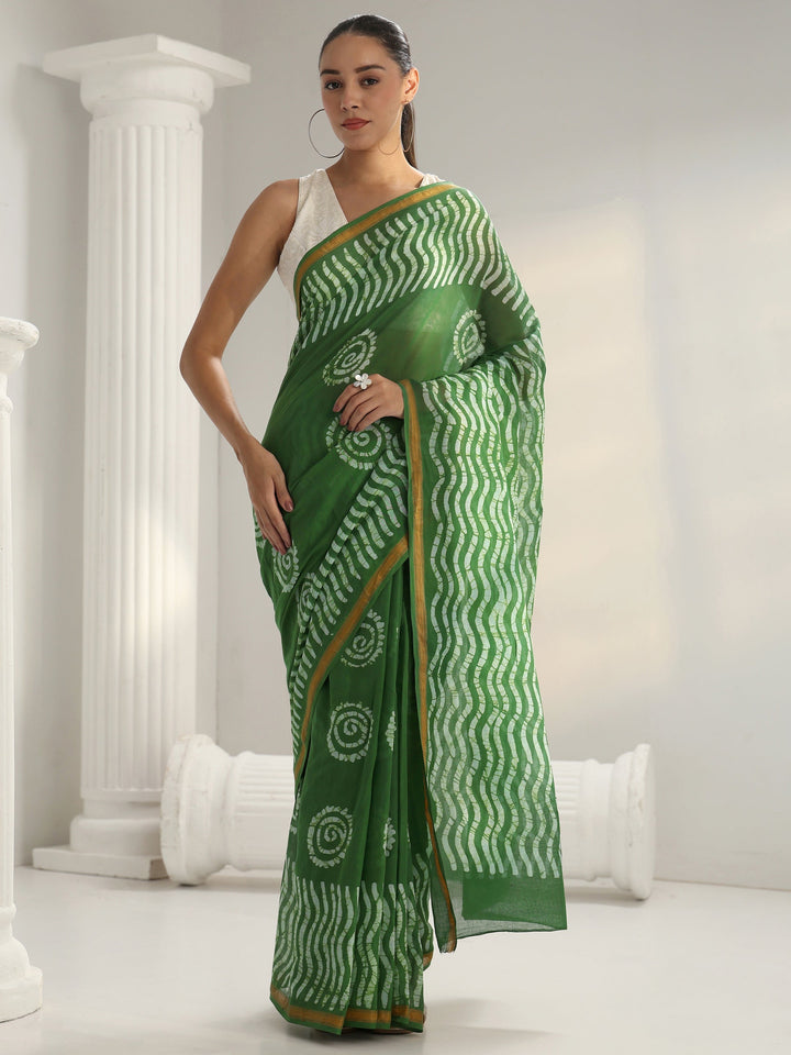 Green Batik Print Cotton Saree