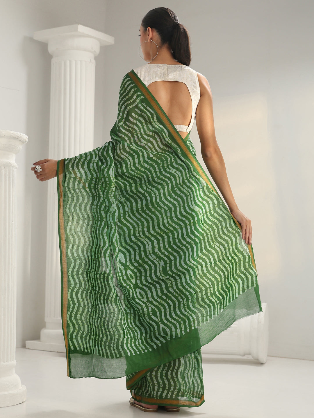 Green Batik Print Cotton Saree
