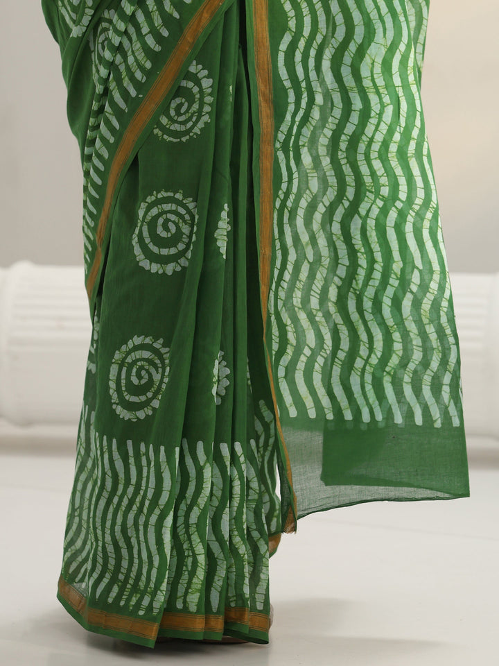 Green Batik Print Cotton Saree