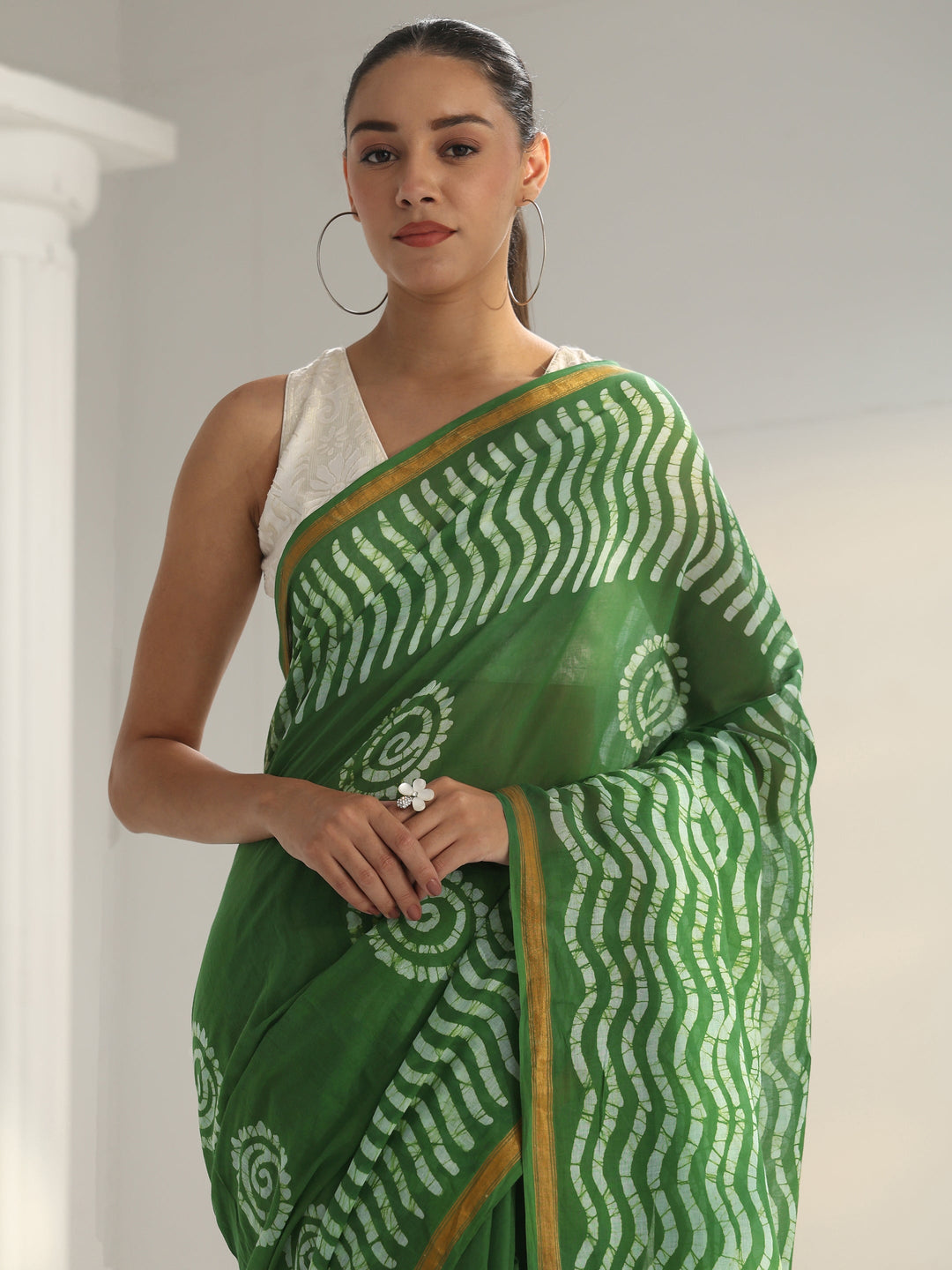 Green Batik Print Cotton Saree