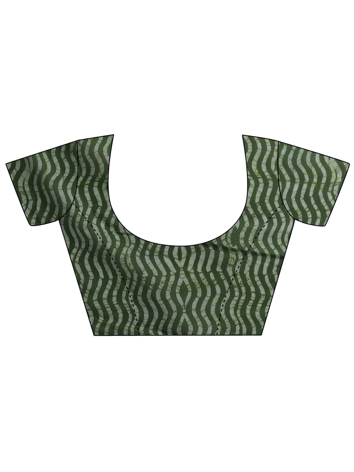 Green Batik Print Cotton Saree