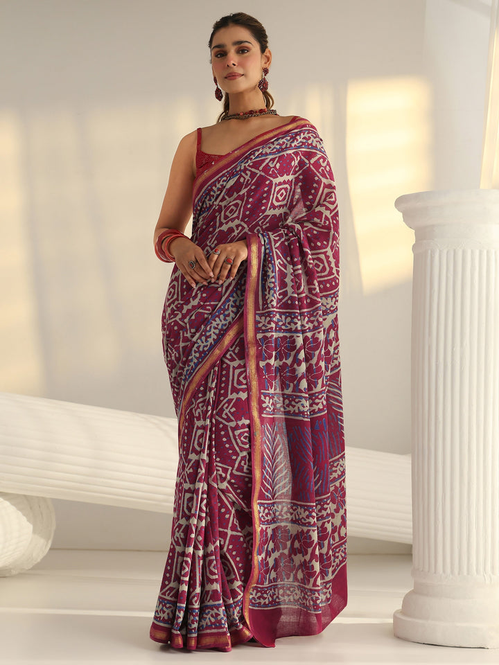 Pink Ethnic Printed Cotton Saree
