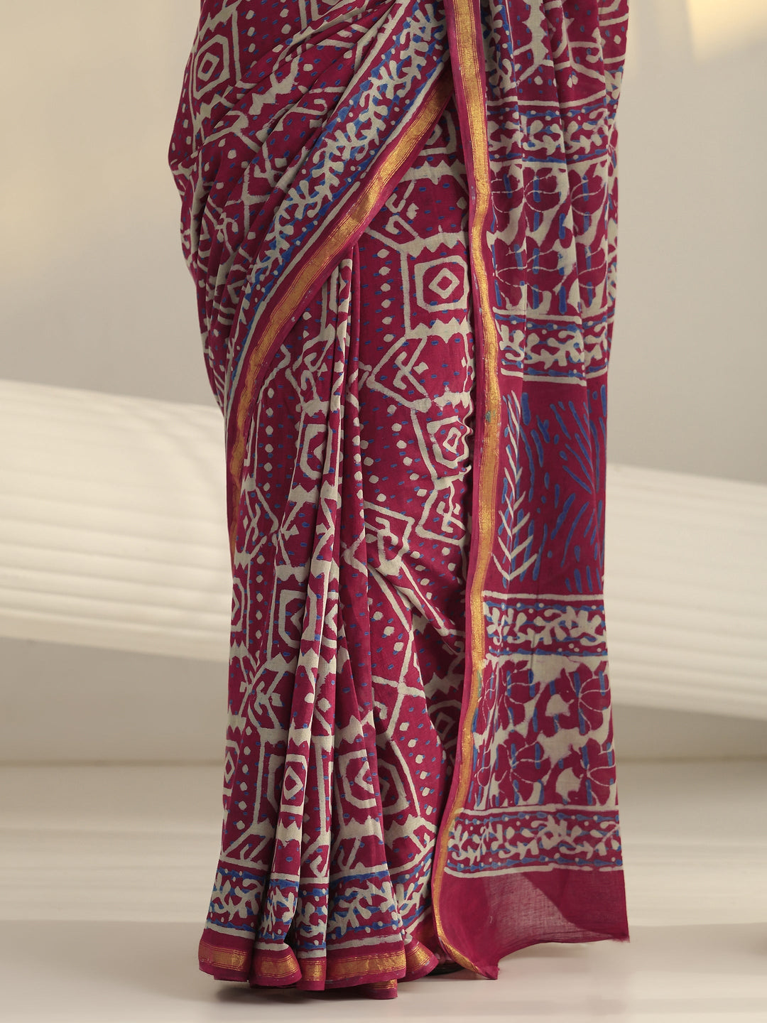Pink Ethnic Printed Cotton Saree