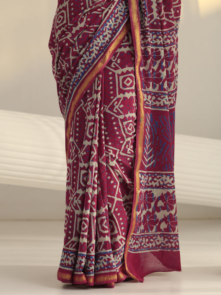 Pink Ethnic Printed Cotton Saree