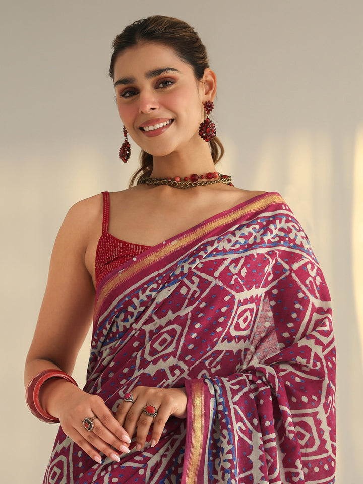 Pink Ethnic Printed Cotton Saree