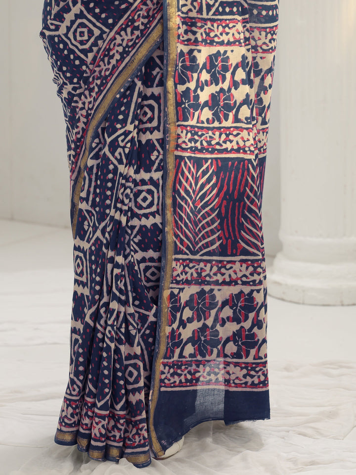 Blue Ethnic Printed Cotton Saree