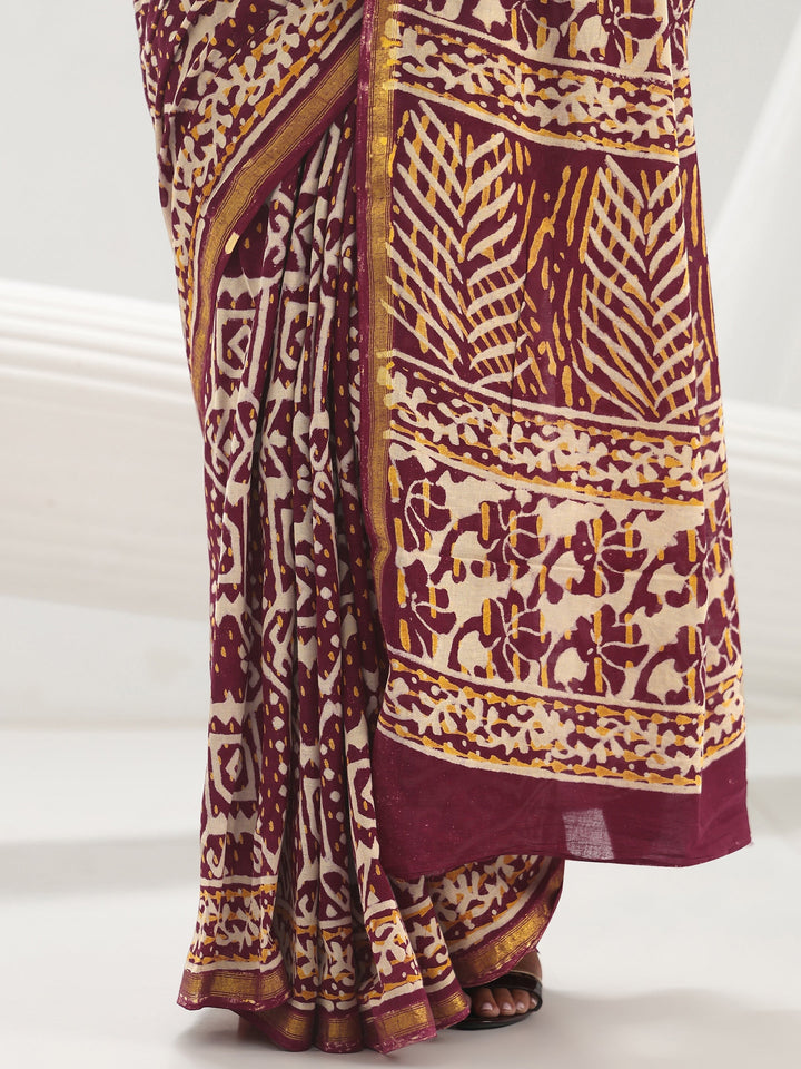 Maroon Ethnic Printed Cotton Saree