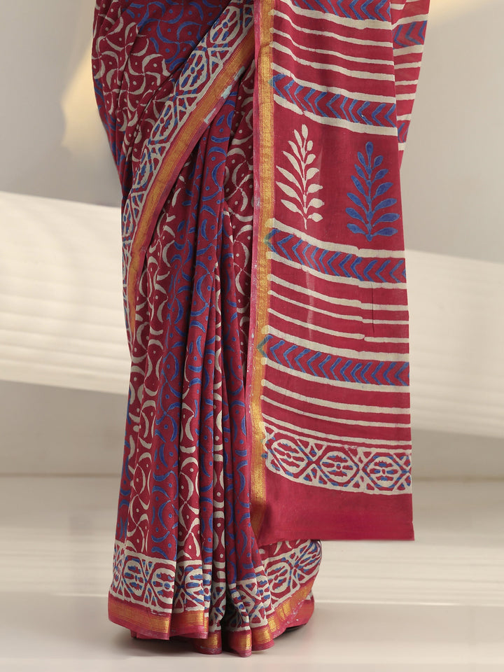 Pink Dabu Print Cotton Saree