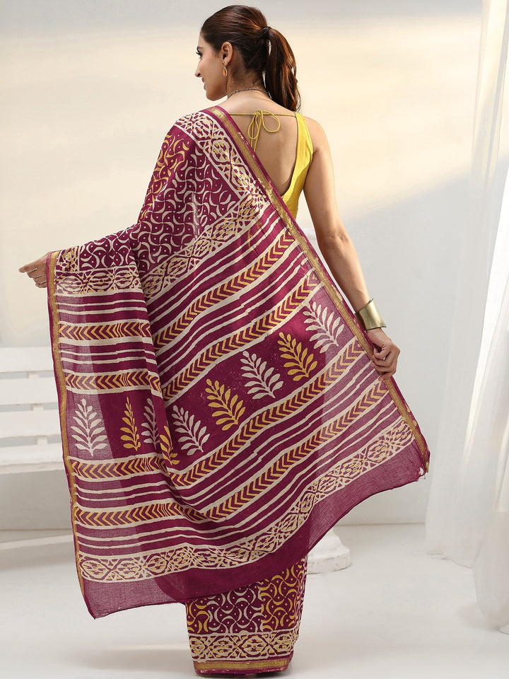 Maroon Ethnic Printed Cotton Saree