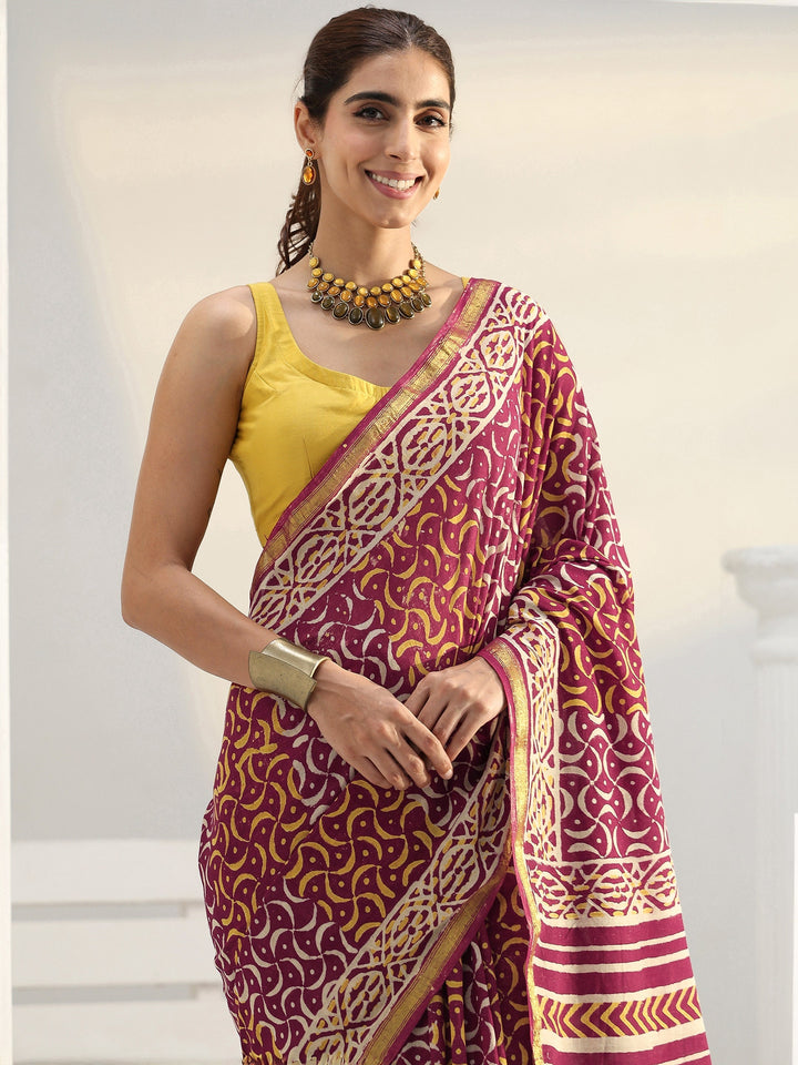 Maroon Ethnic Printed Cotton Saree