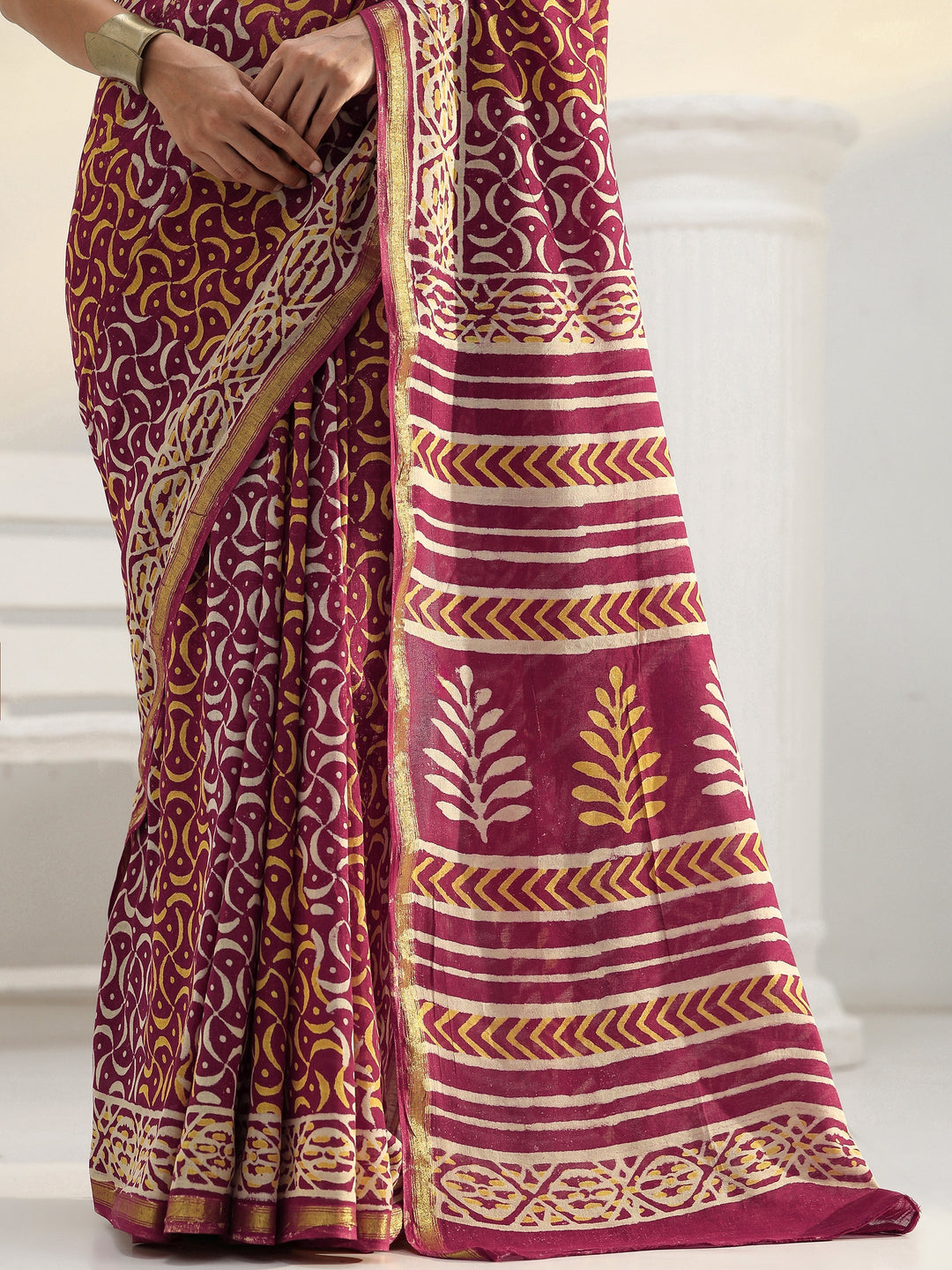 Maroon Ethnic Printed Cotton Saree