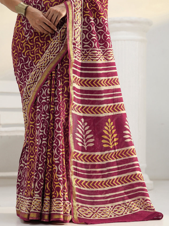 Maroon Ethnic Printed Cotton Saree