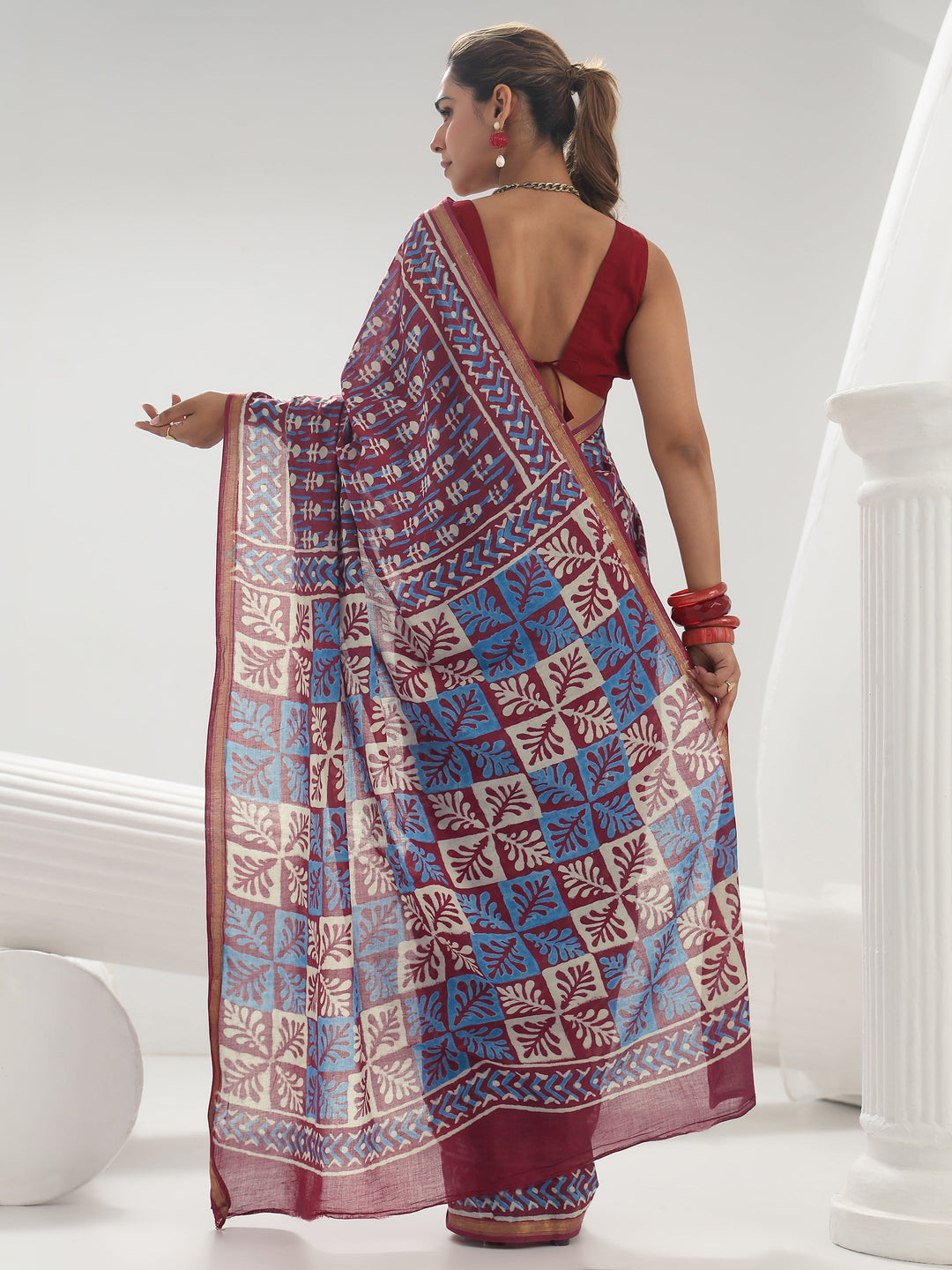 Pink Dabu Print Cotton Saree