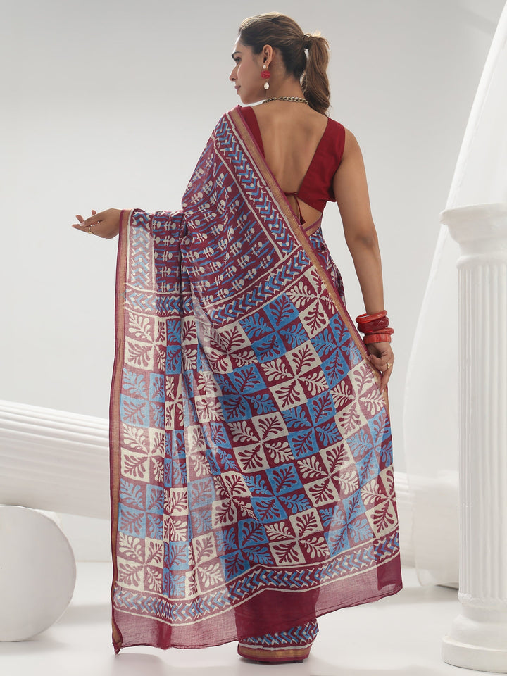 Pink Dabu Print Cotton Saree