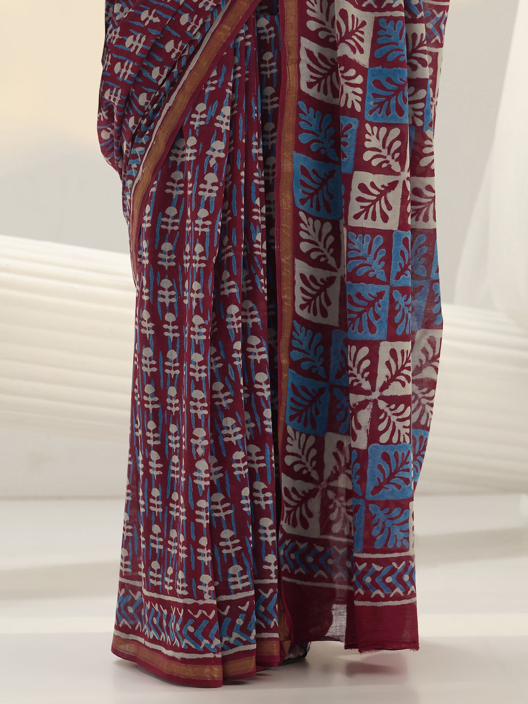 Pink Dabu Print Cotton Saree