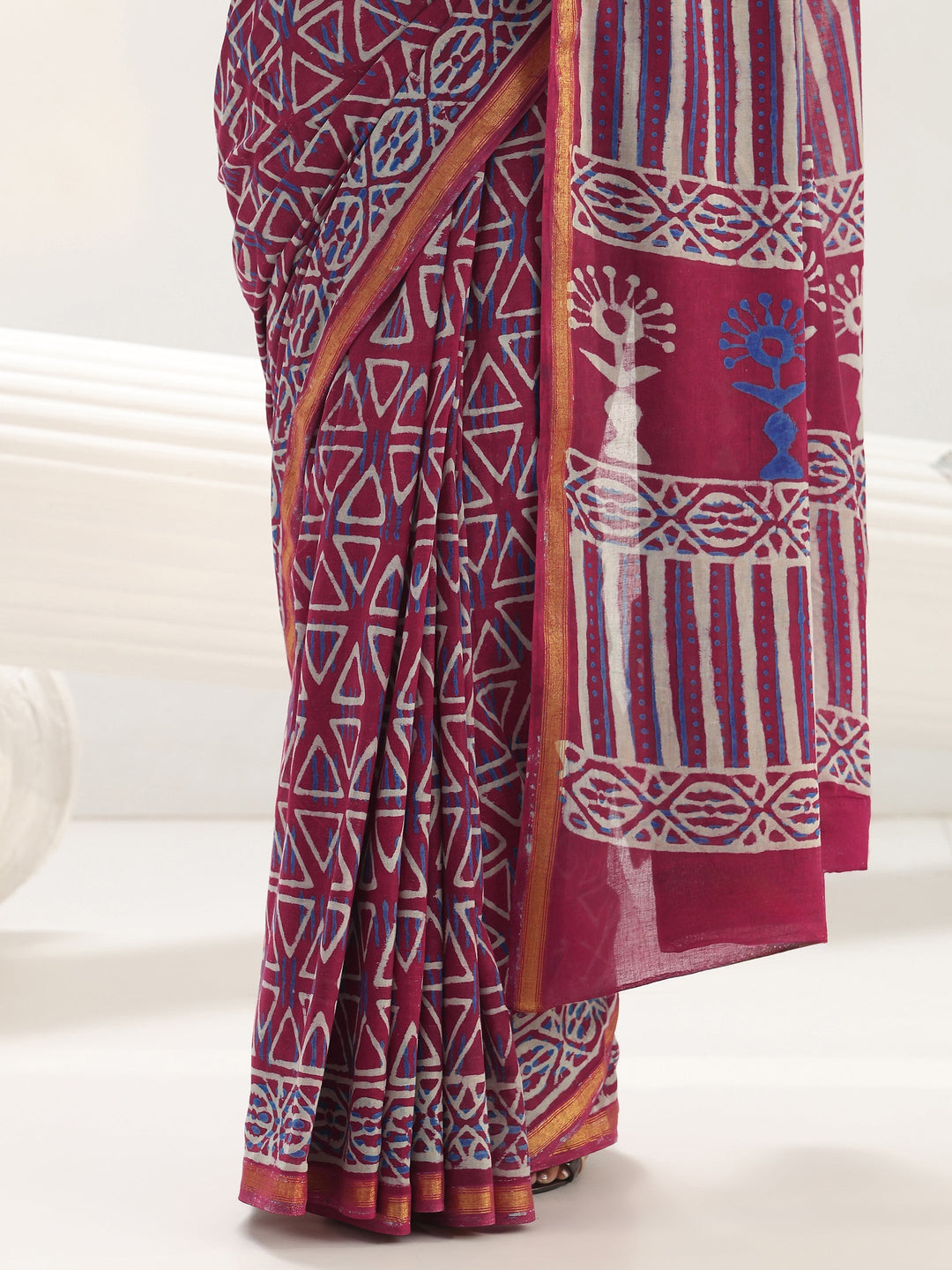 Pink Geometric Printed Cotton Saree