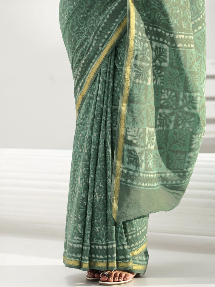 Green Abstract Printed Cotton saree