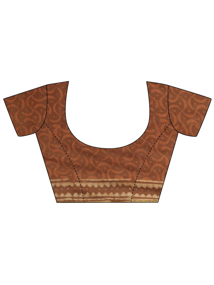 Brown Dabu Print Cotton Saree